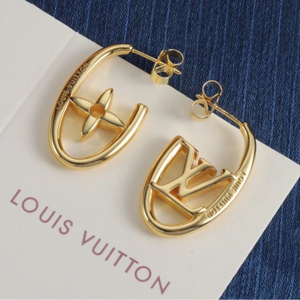 18kt Gold Plated Oval Diamond Louis Vuitton Style Earrings